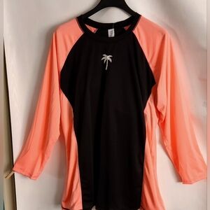 Halcurt Black & Coral Long Sleeve Rash Guard Swim Shirt Built In Bra Size 4x